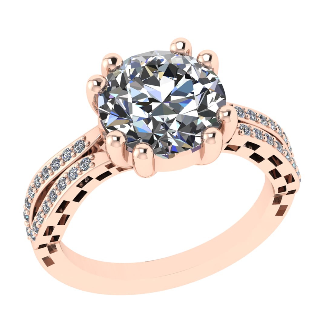 2.97 Ctw SI2/SI1 Diamond 14k Rose Gold Engagement Ring (ALL DIAMOND ARE LAB: Center Daimond Weight :-2.75 Ctw ( Round Cut) Color : G-H Clarity : SI2/SI1 Side Diamond Weight Of Ctw 0.22 Ctw Color : G-H Clarity : SI2/SI1 Daimond Setting : Prong Metal Weight : Approx 4.68 gram