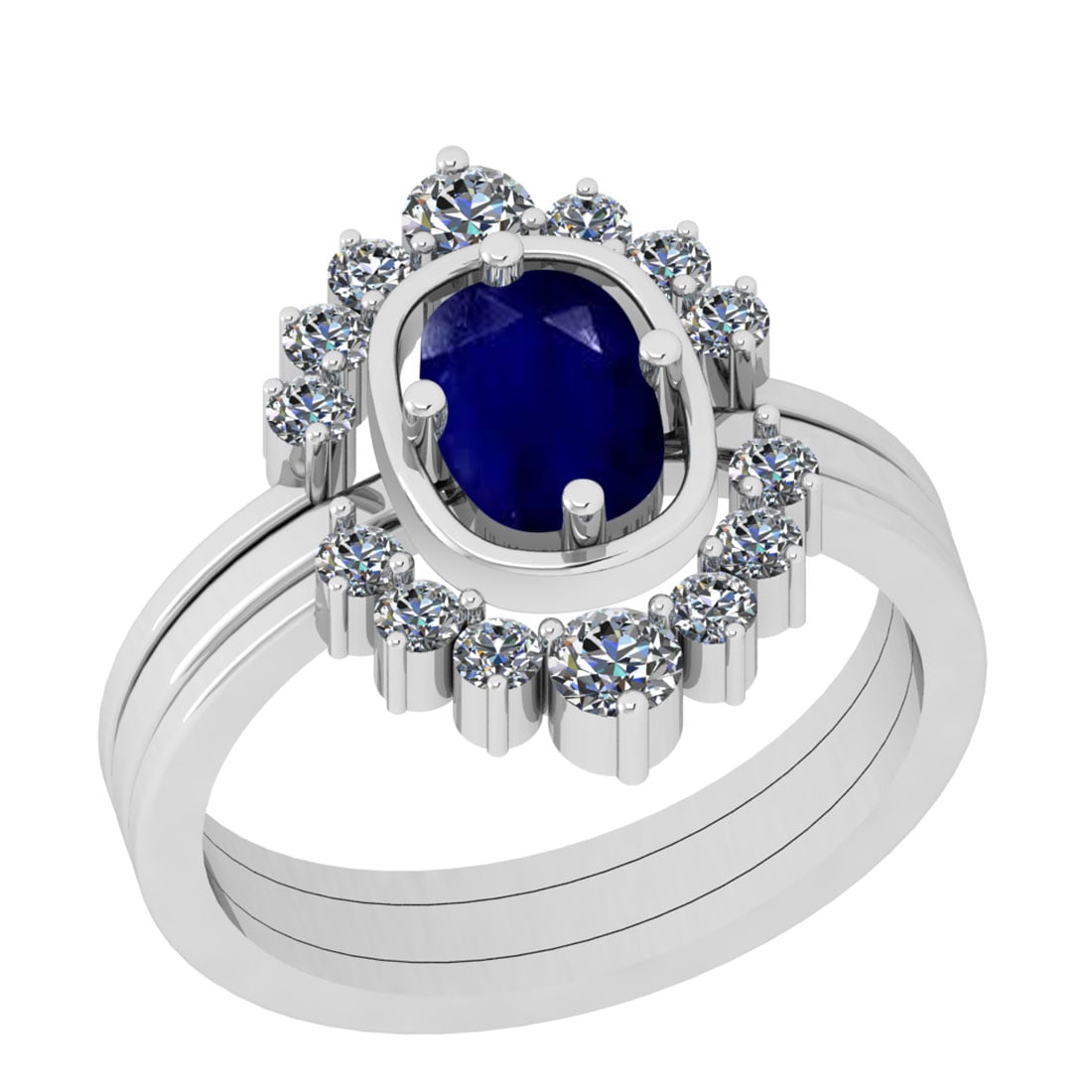 1.40 Ctw VS/SI1 Blue Sapphire And Diamond 14K White Gold Anniversary Ring: Center Stone Weight : 0.80 Ctw (Cushion Cut) Center Stone Color : Blue Sapphire Stone Setting : Prong Side Stone Weight Of Ctw 0.60 Ctw Side Stone Color : J-K Stone Clarity : VS/SI1 Stone Setting : Pr