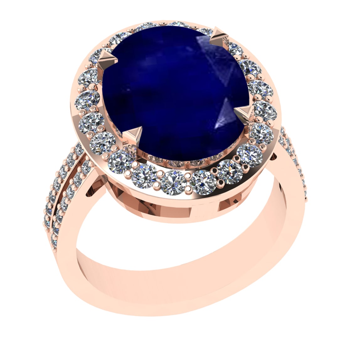 5.55 Ctw VS/SI1 Blue Sapphire And Diamond 14K Rose Gold Engagement Ring: Center Stone Weight : 5.10 Ctw ( Oval Cut ) Center Stone Color : Blue Sapphire Stone Setting : Prong Side Diamond Weight Of Ctw0.45 Ctw Side Stone Color : G-H Stone Clarity : VS/SI1 Stone Setting : Pr