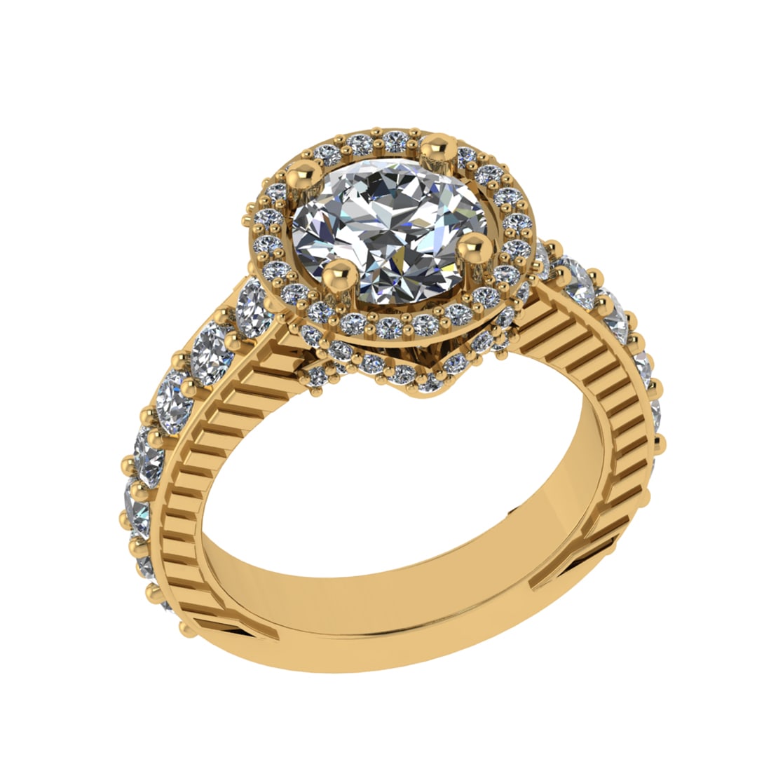 3.62 Ctw VS/SI1 Diamond 14k Yellow Gold Hiden Halo Engagement Ring (ALL DIA: Center Daimond Weight :-1.80 Ctw ( Roundr Cut) Color : G-H Clarity : VS/SI1 Side Diamond Weight Of Ctw 1.82 Ctw Color : G-H Clarity : VS/SI1 Daimond Setting : Prong Metal Weight : Approx 6.95 gram 14k