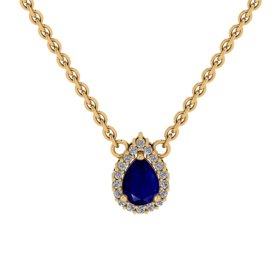 0.89 Ctw VS/SI1 Blue sapphire and Diamond Prong Set 14K Yellow Gold Necklac: Center stone Weight :-: 0.75 Ctw ( Pear Cut) Color :- Blue sapphire Center Stone Setting : Prong Side Diamond Weight Of Ctw 0.14 Ctw Color : J-K Clarity : VS/SI1 Stone Setting : Prong Metal Weight : A