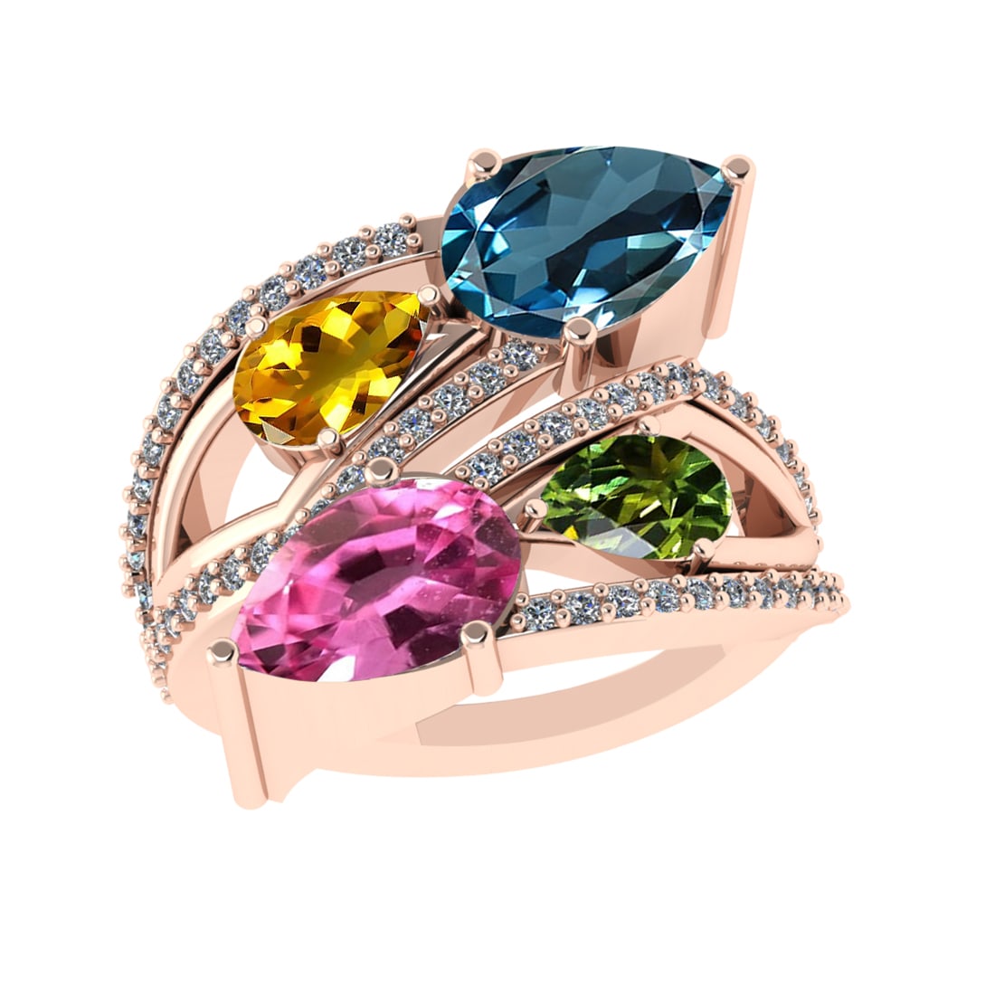 4.01 Ctw VS/SI1 Multi Sapphire and Diamond 14k Rose Gold Engagement Ring (A: Multi Stone Weight :-3.50 Ctw ( Pear Cut) Multi Stone Color :- Orange,Green,Yellow,sparkle Sapphire Center Stone Setting : Prong Side Diamond Weight Of Ctw :- 0.51 Ctw Color : F-G Clarity : VS/SI1 Dai
