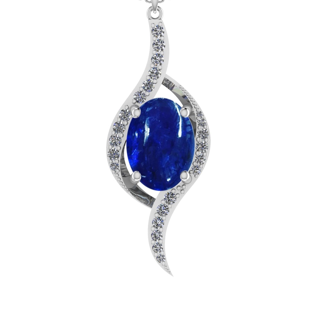 7.93 Ctw SI1/SI2 Tanzanite and Diamond 14k white Gold Pandant (ALL DIAMOND: Center Stone Weight :-7.30 Ctw ( Oval Cab) Center Stone Color :-Tanzanite Center Stone Setting : Prong Side Diamond Weight Of Ctw 0.63 Ctw Color : J-K Clarity : SI1/SI2 Stone Setting : Prong Metal Wei