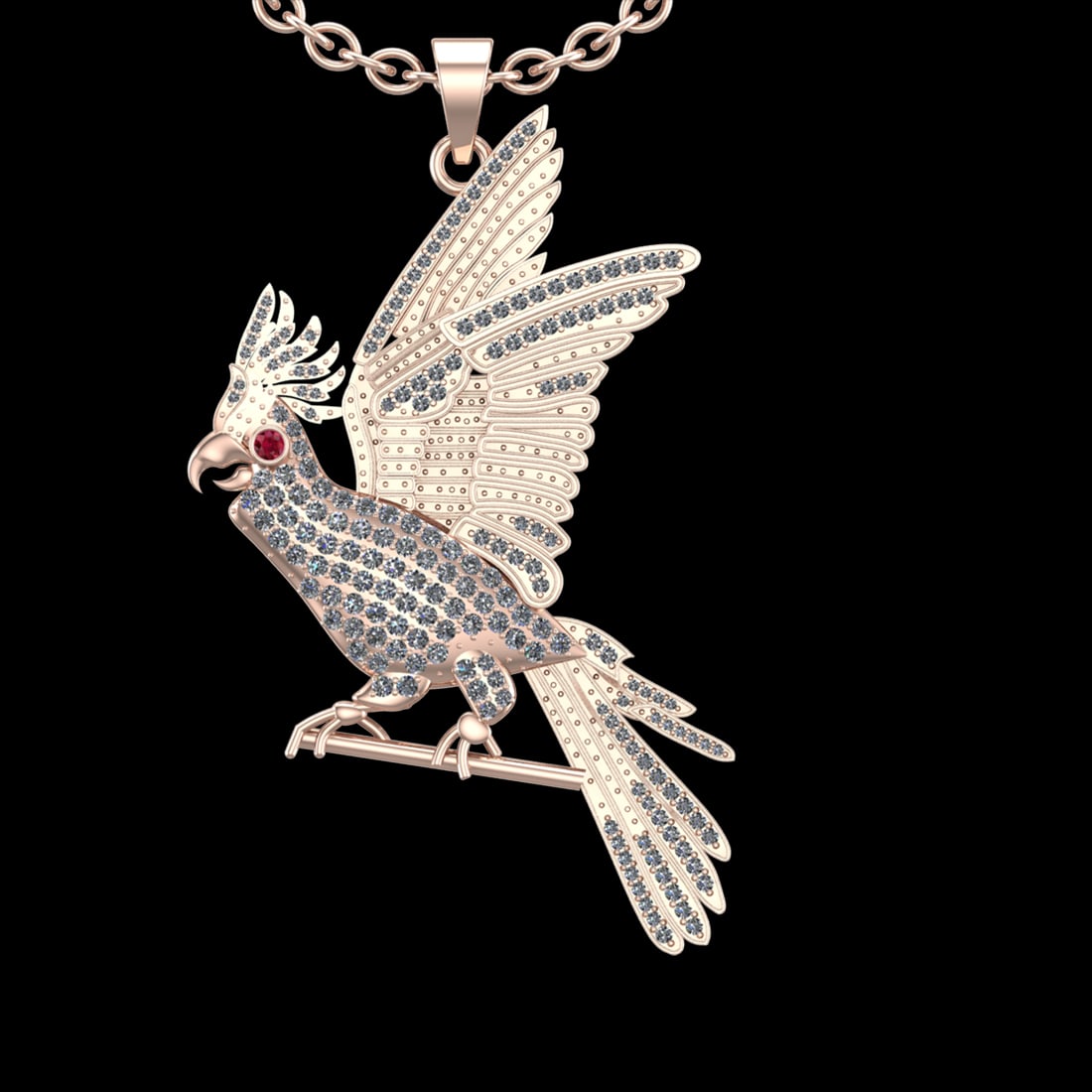 1.72 Ctw VS/SI1 Ruby and Diamond Prong Set 18K Rose Gold Birds Necklace (AL: Eye stone weight :-0.02 ctw Eye stone Color :- Ruby ( Round cut ) Total Diamond Weight : 1.70 Ctw (Round cut) Center Diamond Color :- G-H Center Clarity : VS/SI1 Stone Setting : Prong Metal Weight : A