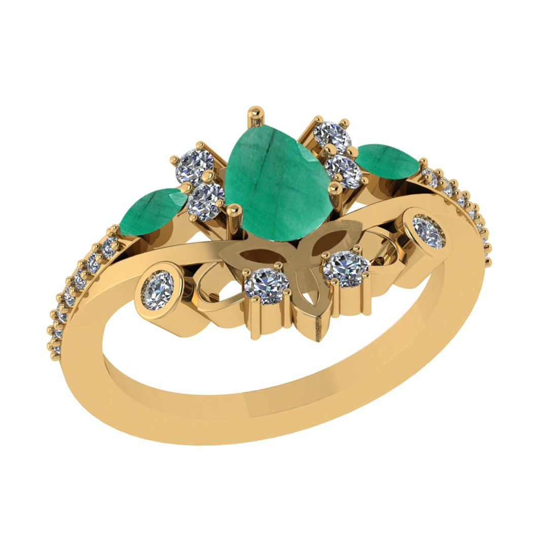 1.75 Ctw VS/SI1 Emerald and Diamond 14k Yellow Gold Engagement Ring (ALL DI: Center Stone Weight :-0.95 Ctw ( Pear & Marquise Cut) Center Stone Color :-Emerald Center Stone Setting : Prong Center Stone Setting : Prong Side Diamond Weight Of Ctw 0.80 Ctw Color : G-H Clarity : V