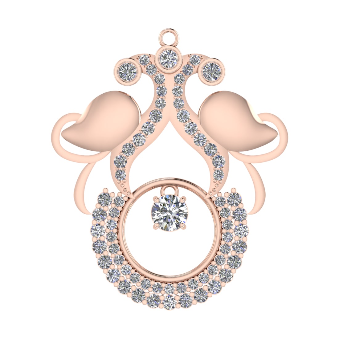 2.11 Ctw SI2/SI1 Diamond Prong Set 14k Rose Gold Pandant: Center Daimond Weight :-0.50 Ctw ( Round Cut) Color : G-H Clarity : SI2/SI1 Side Diamond Weight Of Ctw 1.61 Ctw Color : G-H Clarity : SI2/SI1 Daimond Setting : Prong Metal Weight : Approx 7.40 gram 14