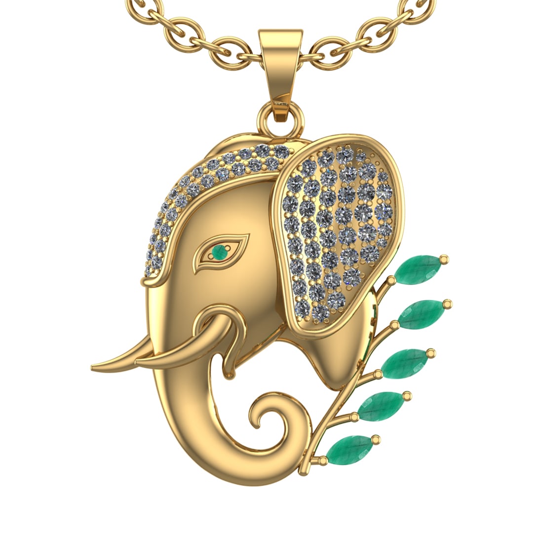 1.99 Ctw VS/SI1 Emerald and Diamond 14k Yellow Gold Animal theme Elephant P: Center Stone Weight :-0.75 Ctw ( Marquise & Round Cut) Center Stone Color :-Emerald Center Stone Setting : Prong Side Diamond Weight Of Ctw :- 1.24 Ctw Color : J-K Clarity : VS/SI1 Daimond Setting : P