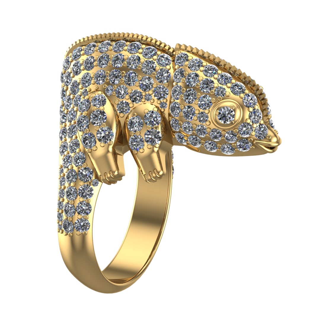 4.59 Ctw SI2/SI1 Diamond Prong Set 14k Yellow Gold Creature animal theme Ri: Total Daimond Weight :-4.59 Ctw Color : G-H Clarity : SI2/SI1 Setting : Prong Metal Weight : Approx 22.20 gram 14k Yellow Gold Creature animal theme Ring Size 8 (ALL DIAMOND ARE LAB GROWN) #3SS22585v1