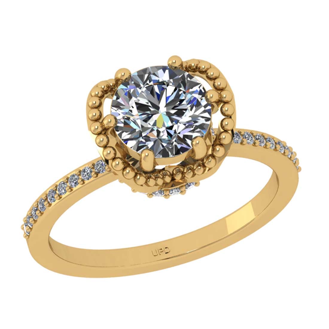 1.29 Ctw VS/SI1 Diamond 10K Yellow Gold Engagement Hiden Halo Ring: Center Diamond Weight : 1.10 Ctw ( Round Cut) Center Diamond Color :-J-K Center Stone Setting : Prong Clarity : VS/SI1 Total Weight Of Ctw 0.19 Ctw Color : J-K Clarity : VS/SI1 Stone Setting : Prong M