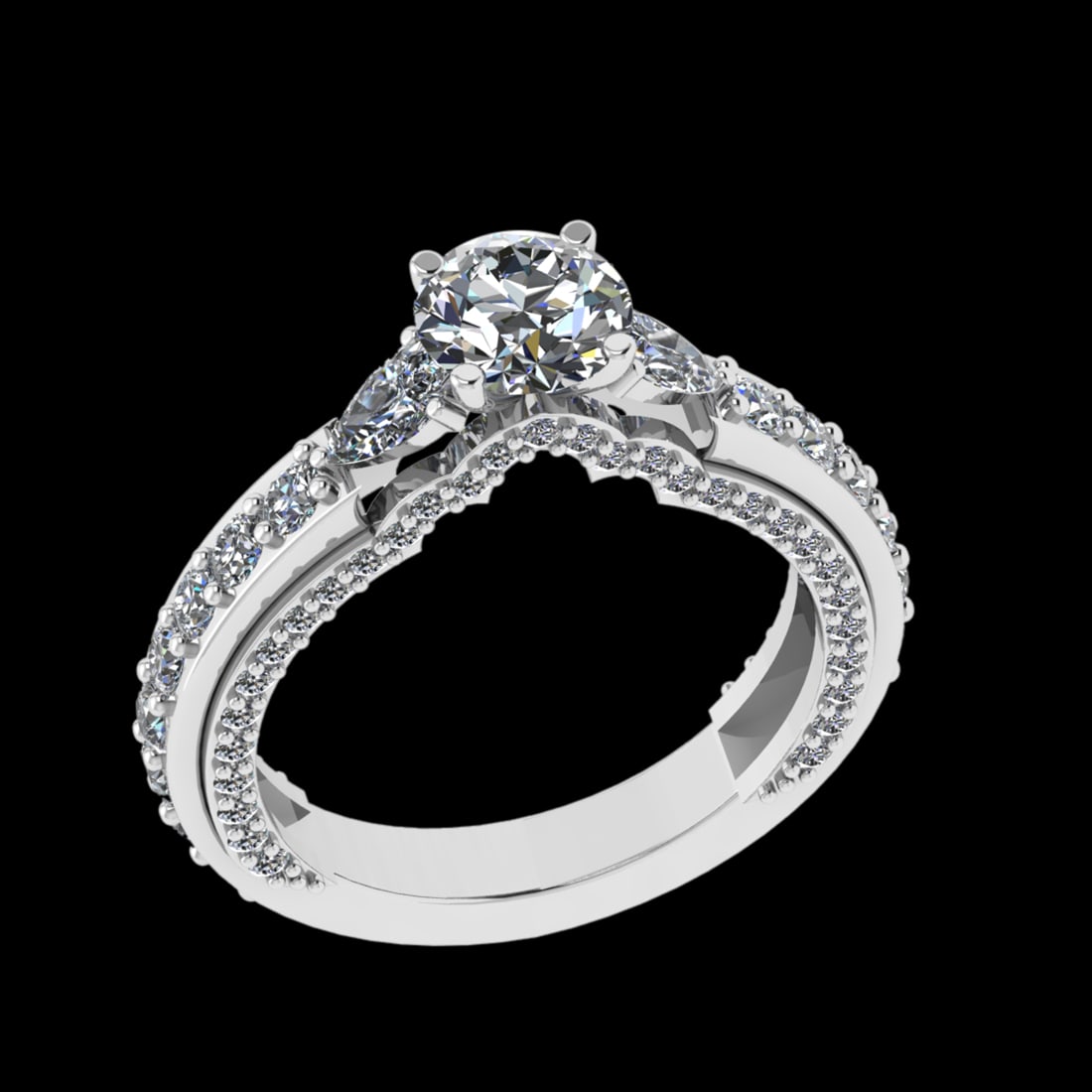 2.46 Ctw VS/SI1 Diamond Prong Set 18k white Gold Engagement Ring (ALL DIAMO: Center Daimond Weight :-0.84 Ctw ( Round Cut) Color : G-H Clarity : VS/SI1 Side Diamond Weight Of Ctw 1.62 Ctw Color : G-H Clarity : VS/SI1 Daimond Setting : Prong Metal Weight : Approx 5.68 gram 18k 