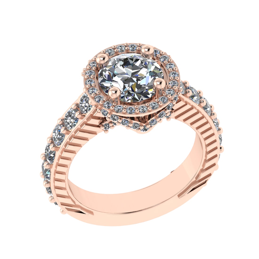 3.62 Ctw VS/SI1 Diamond 14k Rose Gold Hiden Halo Engagement Ring (ALL DIAMO: Center Daimond Weight :-1.80 Ctw ( Roundr Cut) Color : G-H Clarity : VS/SI1 Side Diamond Weight Of Ctw 1.82 Ctw Color : G-H Clarity : VS/SI1 Daimond Setting : Prong Metal Weight : Approx 6.95 gram 14k