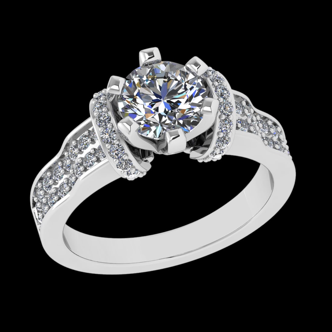 1.86 Ctw VS/SI1 Diamond Prong Set 10k white Gold Engagement Ring (ALL DIAMO: Center Daimond Weight :-1.30 Ctw ( Round Cut) Color : J-K Clarity : VS/SI1 Side Diamond Weight Of Ctw 0.56 Ctw Color : J-K Clarity : VS/SI1 Daimond Setting : Prong Metal Weight : Approx 7.25 gram 10k 