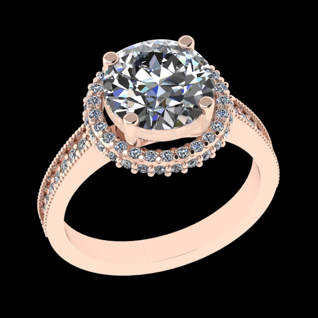 3.29 Ctw VS/SI1 Diamond 10k Rose Gold Engagement Ring (ALL DIAMOND ARE LAB: Center Daimond Weight :-2.75 Ctw ( Round Cut) Color : J-K Clarity : VS/SI1 Side Diamond Weight Of Ctw 0.54 Ctw Color : J-K Clarity : VS/SI1 Daimond Setting : Prong Metal Weight : Approx 4.68 gram 10k 