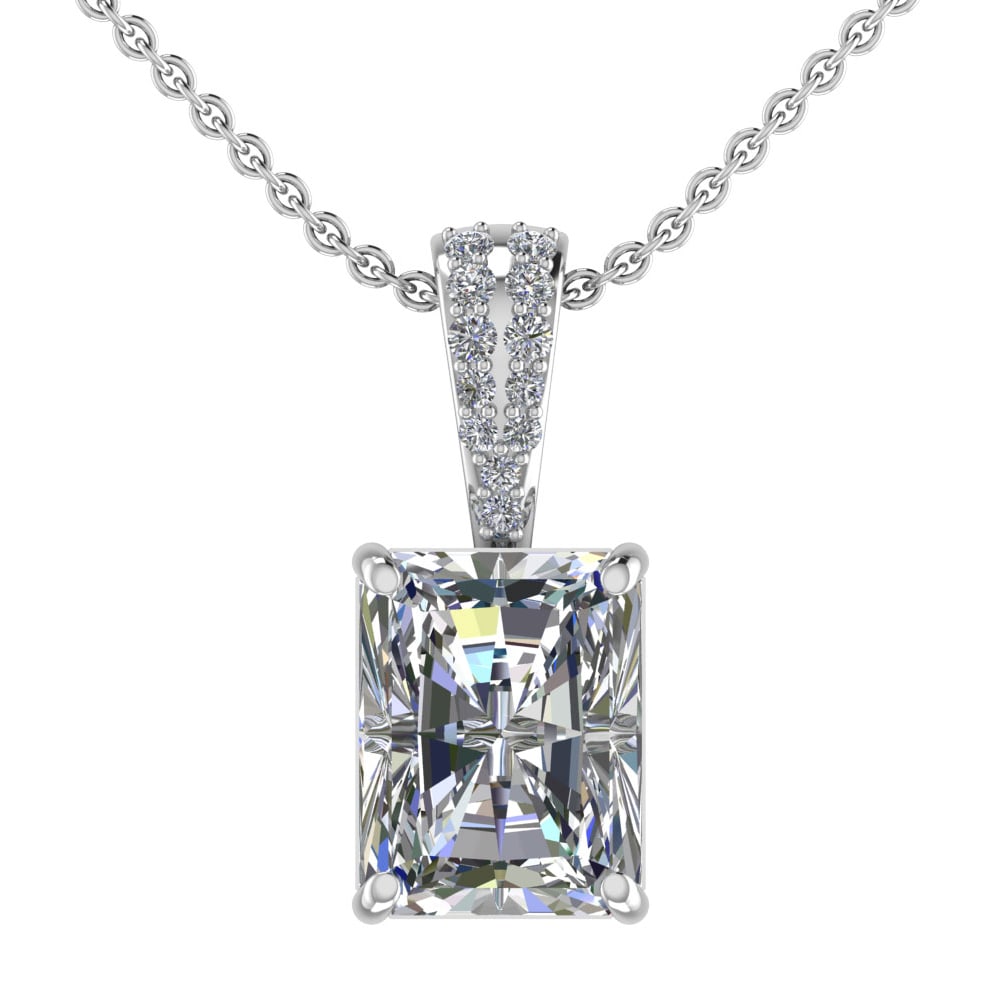 3.63 Ctw SI1/SI2 Diamond Prong Set 14k white Gold Necklace (ALL DIAMOND ARE: Center Daimond Weight :-3.50 Ctw ( Emerald Cut ) Color : G-H Clarity : SI1/SI2 Side Diamond Weight Of Ctw 0.13 Ctw Color : G-H Clarity : SI1/SI2 Daimond Setting : Prong Metal Weight : Approx 3.50 gram