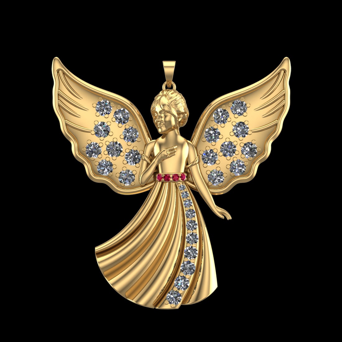 1.63 Ctw VS/SI1 Diamond Prong Set 18K Yellow Gold fairy Girls Theme Pendant: Color Stone Weight :- 0.03 ctw stone color :-Ruby setting :- Prong Total Daimond Weight :-1.60 Ctw Color : G-H Clarity : VS/SI1 Setting : Prong Metal Weight : Approx 19.13 gram 18K Yellow Gold fairy G