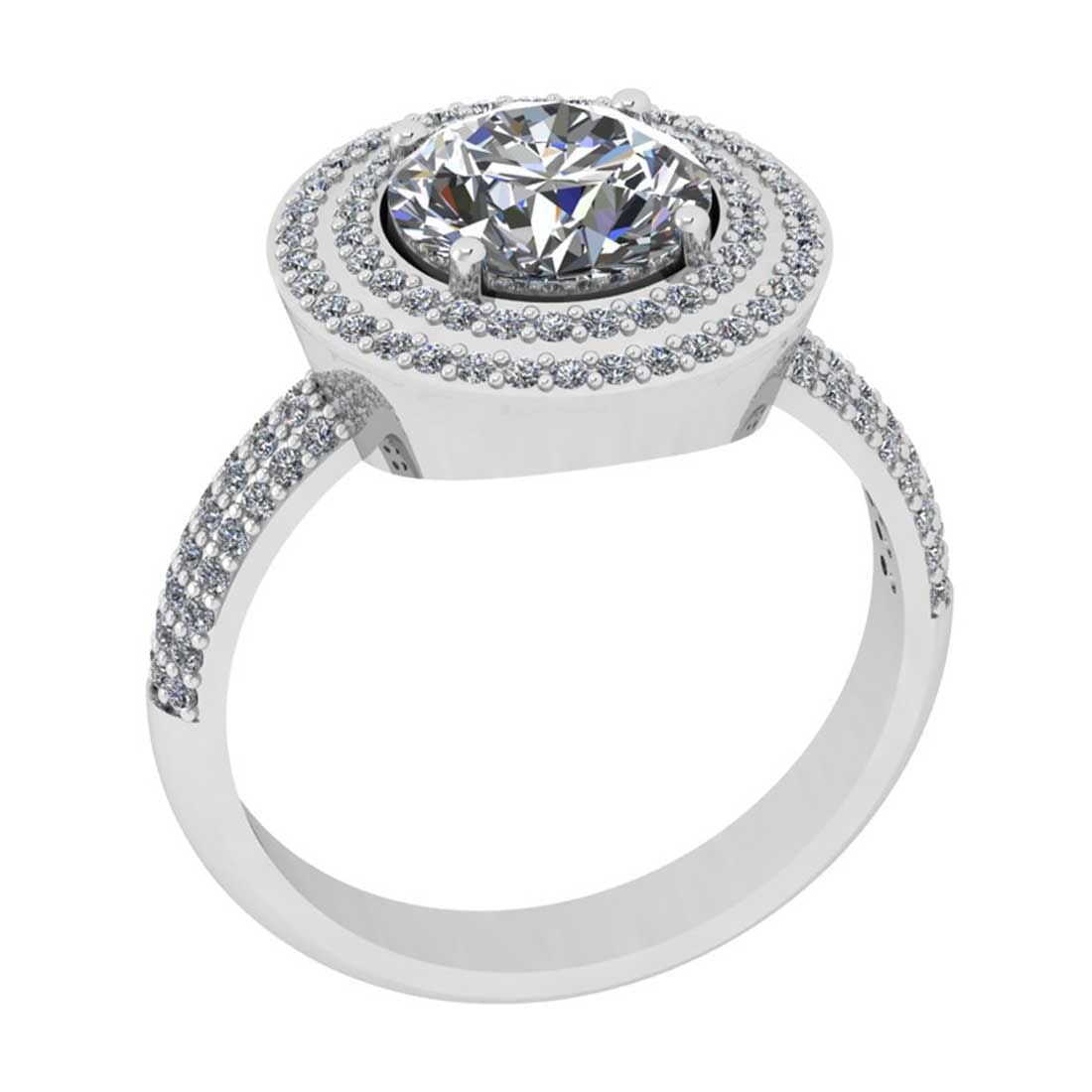 3.04 Ctw SI2/I1 Diamond Style Prong Set 18K White Gold Engagement Halo Ring: Center Diamond Weight : 2.50 Ctw ( Round Cut) Center Diamond Color : G-H Center Stone Setting : Prong Center Stone Clarity : SI2/I1 Side Stone Weight Of Ctw 0.54 Ctw Side Stone Color : G-H Stone Clari