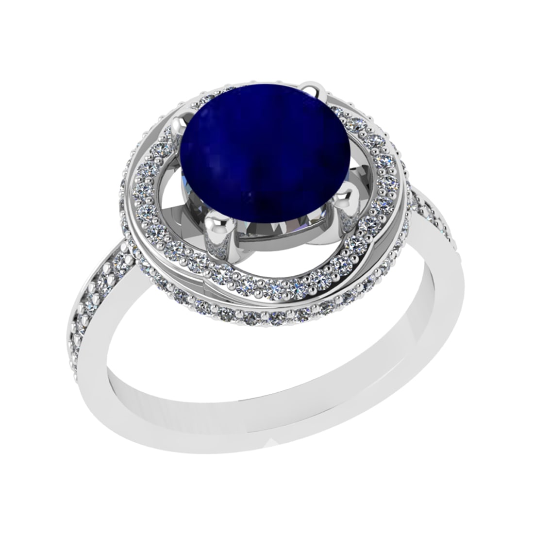 3.12 Ctw VS/SI1 Blue Sapphire and Diamond 14k white Gold Engagement Ring: Center Stone Weight :-2.00 Ctw ( Round Cut) Center Stone Color :-Blue Sapphire Center Stone Setting : Prong Side Diamond Weight Of Ctw :- 1.12 Ctw Color : J-K Clarity : VS/SI1 Daimond Setting : Prong 