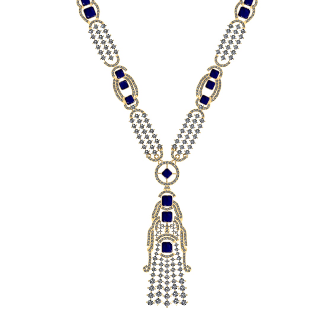 10.25 Ctw VS/SI1 Blue Sapphire and Diamond 14k Yellow Gold Necklace ALL DIA: Center Stone Weight :- 3.57 Ctw ( Square Cut) Color :- Blue Sapphire Center Stone Setting : Prong Side Diamond Weight Of Ctw 6.68 Ctw Color : G-H Clarity : VS/SI1 Stone Setting : Prong Metal Weight : 