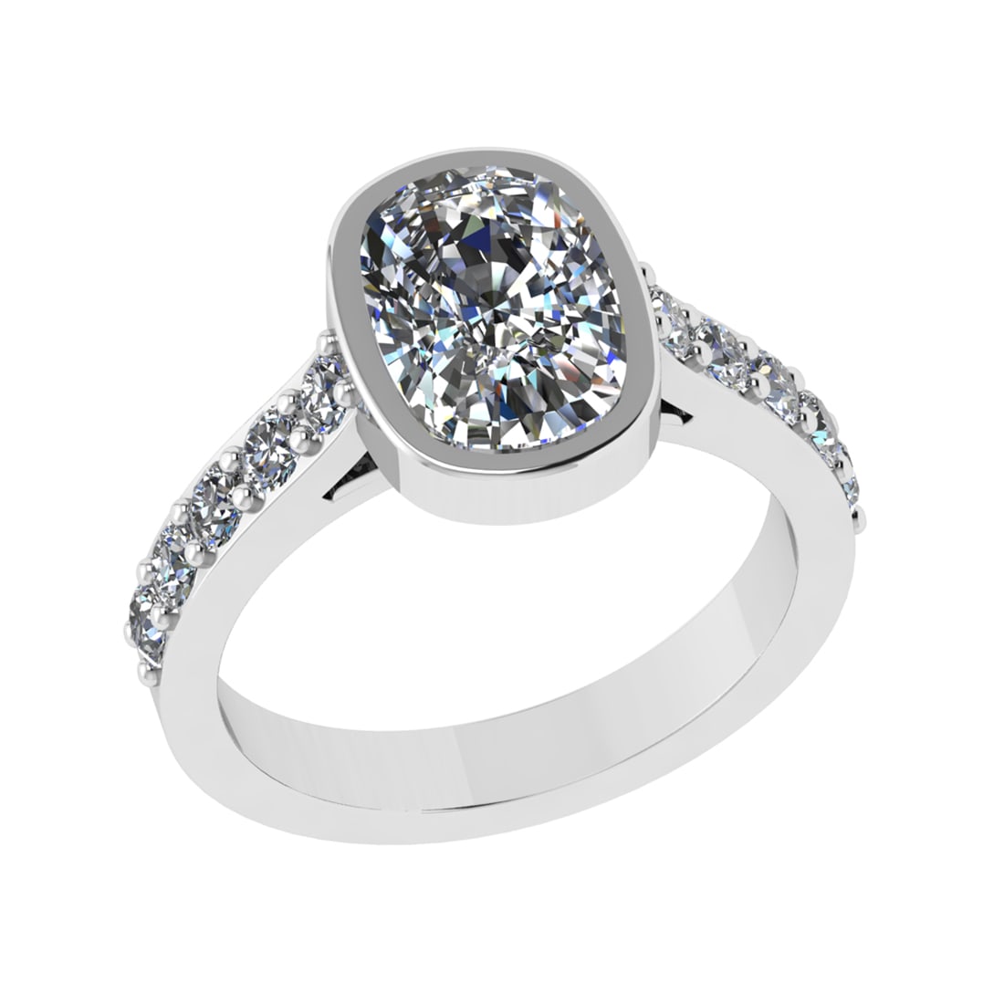 3.20 Ctw VS/SI1 Diamond Prong Set 14K White Gold Engagement Ring: Center Diamond Weight :-2.50 Ctw ( Cushion Cut) Color :- J-K Clarity : VS/SI1 Center Stone Setting : Prong Side Diamond Weight Of Ctw 0.70 Ctw Color : J-K Clarity : VS/SI1 Stone Setting : Prong Metal 