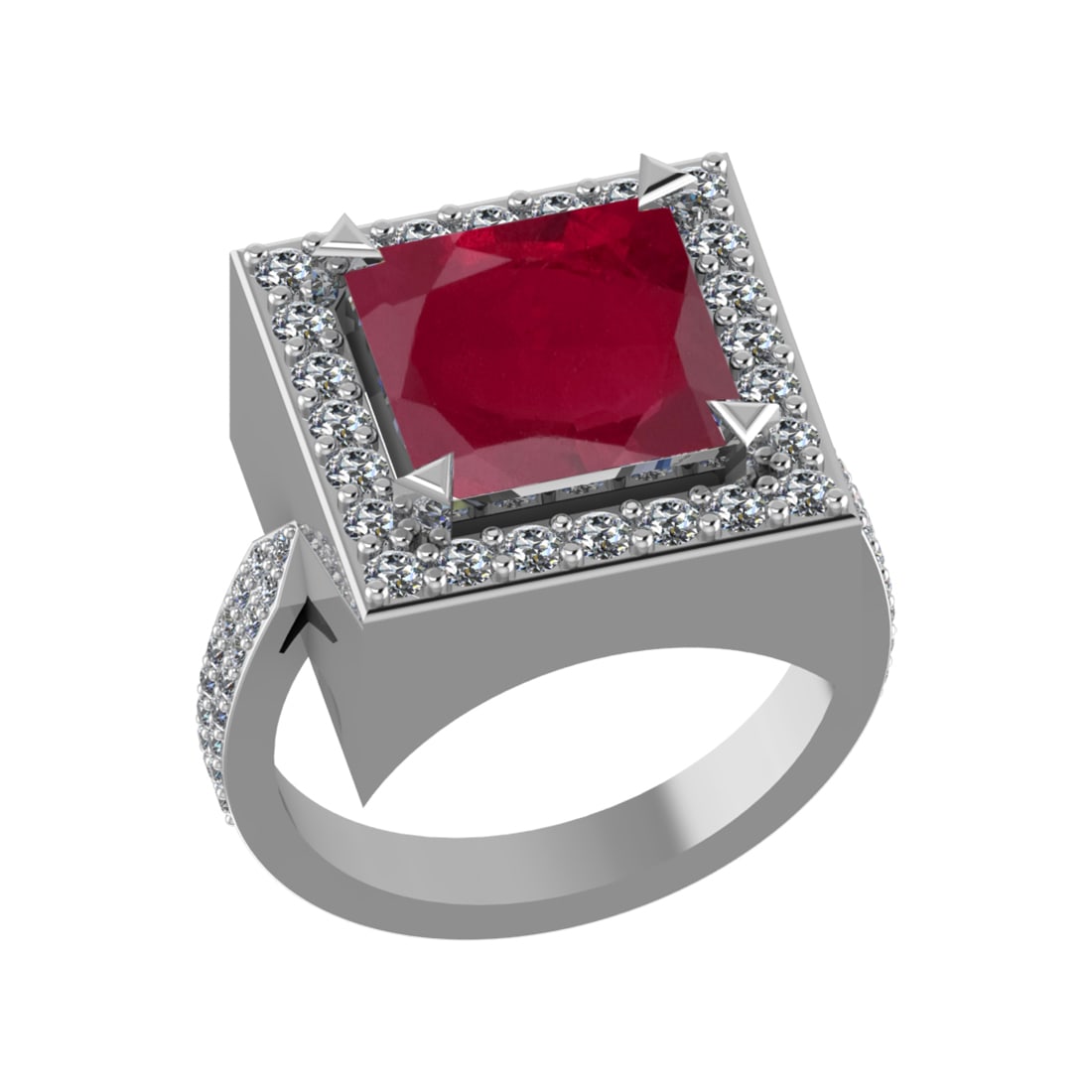 3.35 Ctw VS/SI1 Ruby and Diamond 14k white Gold Engagement Ring (ALL DIAMON: Center Stone Weight :-2.50 Ctw ( Princess Cut) Center Stone Color :-Ruby Center Stone Setting : Prong Side Diamond Weight Of Ctw :- 0.85 Ctw Color : G-H Clarity : VS/SI1 Daimond Setting : Prong Metal 