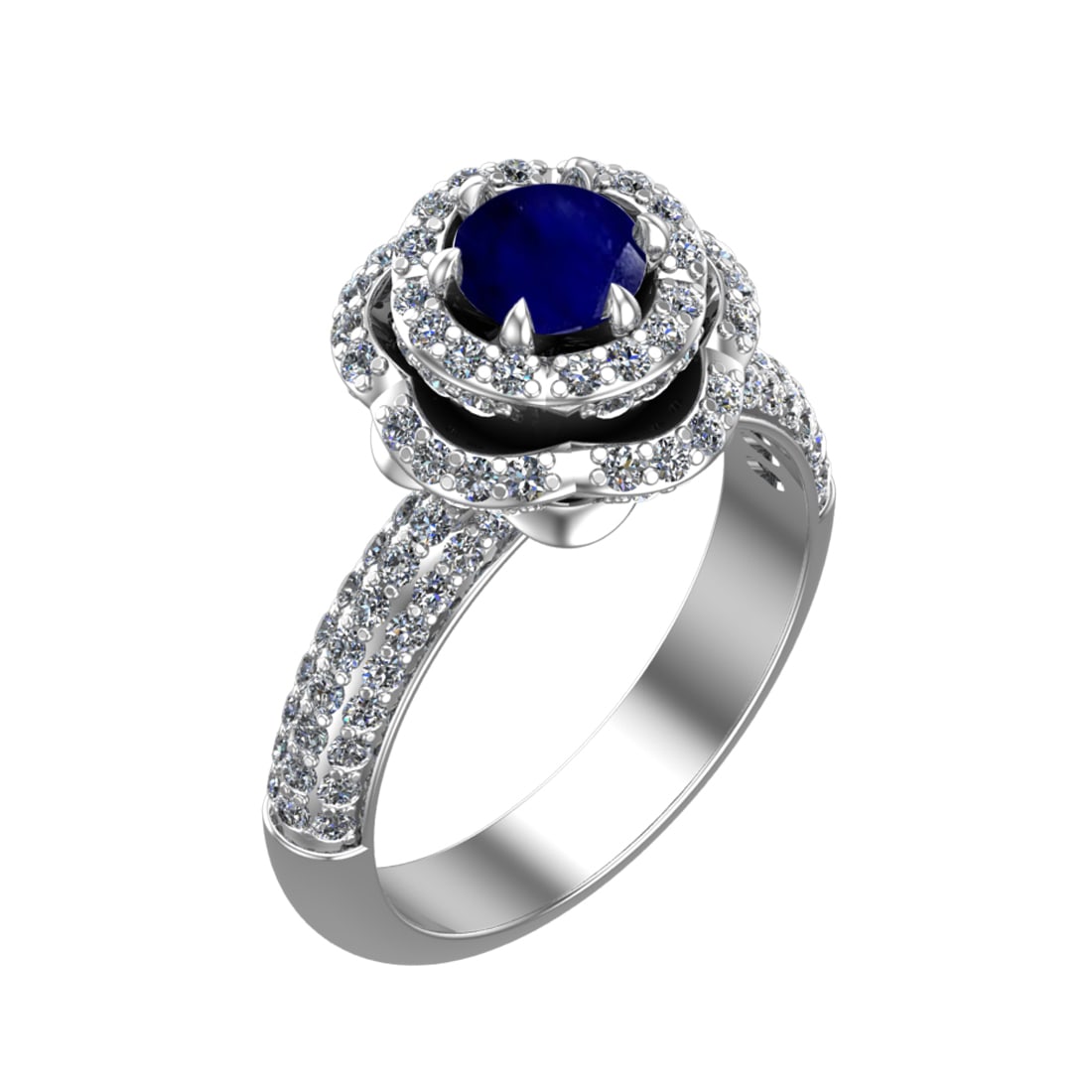 2.22 Ctw VS/SI1 Blue Sapphire and Diamond Prong Set 14k white Gold Engageme: Center Stone Weight :-0.84 Ctw ( Round Cut ) Center Stone Color :-Blue Sapphire Center Stone Setting : Prong Side Diamond Weight Of Ctw :- 1.38 Ctw Color : J-K Clarity : VS/SI1 Daimond Setting : Prong
