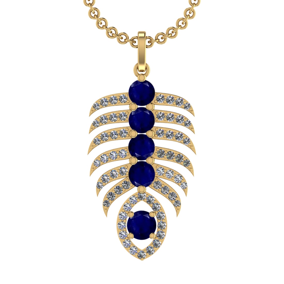 4.60 Ctw VS/SI1 Blue Sapphire and Diamond 14k Yellow Gold Pandant (ALL DIAM: Center Stone Weight :-3.00 Ctw ( Round Cut) Center Stone Color :-Blue Sapphire Center Stone Setting : Prong Side Diamond Weight Of Ctw :- 1.60 Ctw Color : J-K Clarity : VS/SI1 Daimond Setting : Prong 