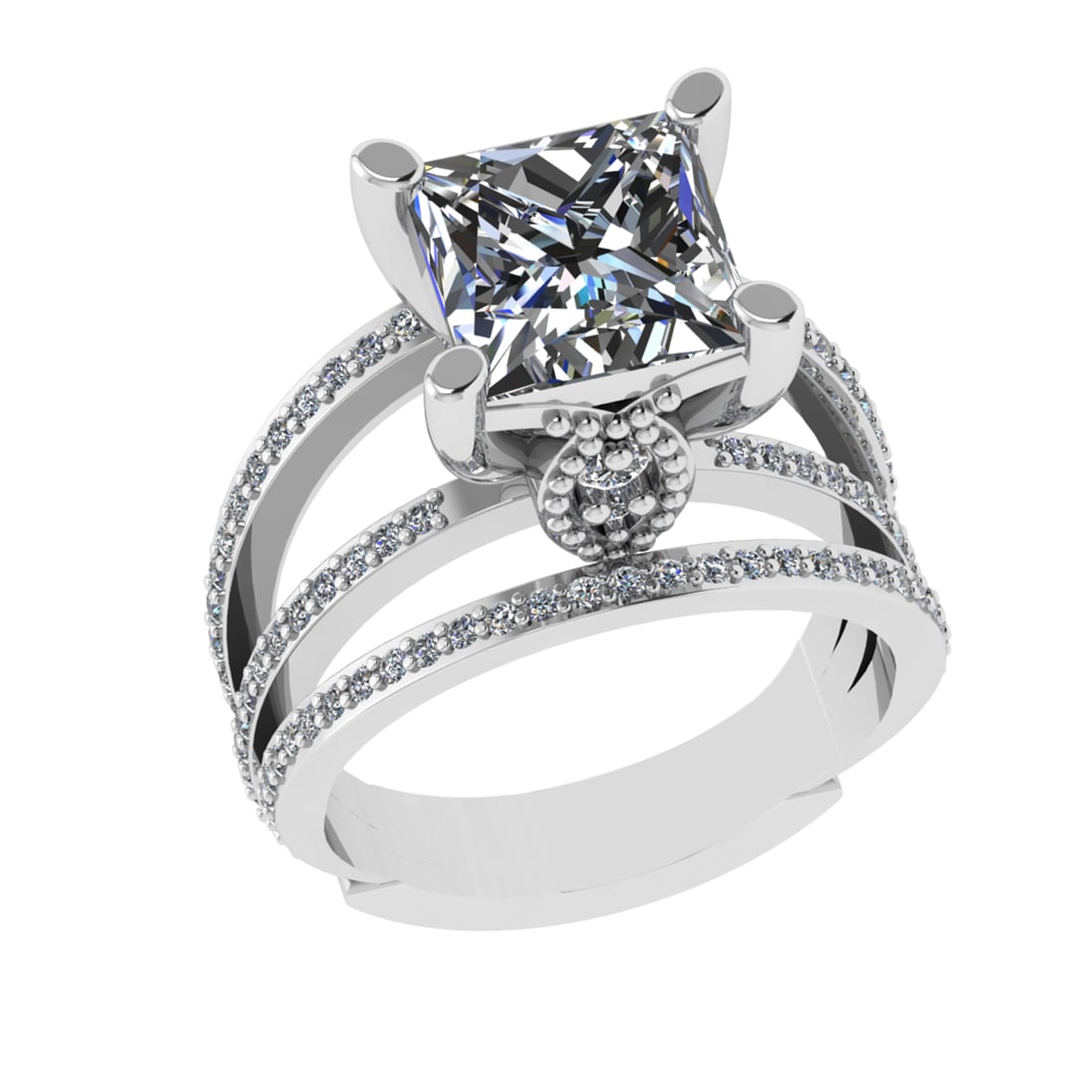 2.70 Ctw VS/SI1 Diamond 14k White Gold Engagement Ring (ALL DIAMOND ARE LAB: Center Diamond Weight : 2.00 Ctw ( Princess Cut ) Color :- J-K Clarity :VS/SI1 Stone Setting : Prong Side Diamond Weight Of Ctw 0.70 Ctw Side Stone Color : J-K Stone Clarity :VS/SI1 Stone Setting : Pr