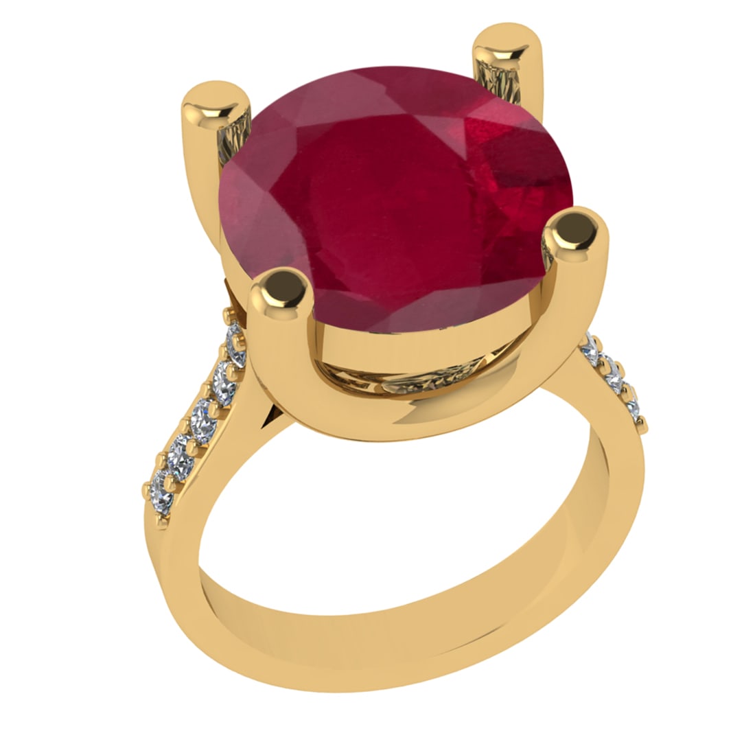 3.25 Ctw VS/SI1 Ruby And Diamond 14k Yellow Gold Engagement Ring (ALL DIAMO: Center Stone Weight : 2.90 Ctw ( Round Cut ) Center Stone Color : Ruby Stone Setting : Prong Side Diamond Weight Of Ctw 0.35 Ctw Side Stone Color : G-H Stone Clarity : VS/SI1 Stone Setting : Prong Met