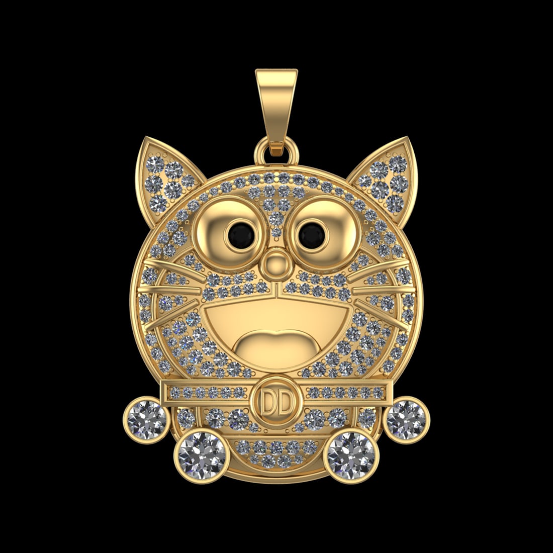 5.15 Ctw SI1/SI2Diamond Prong Set 10k Yellow Gold Creature Pendant(ALL DIAM: Eye Stone Weight :- 0.14 ctw Eye Stone Color :- Treated Fancy Black Diamond Total Daimond Weight :-5.01 Ctw Color : J-K Clarity : SI1/SI2 Setting : Prong Metal Weight : Approx 60.50 gram 10k Yellow Go