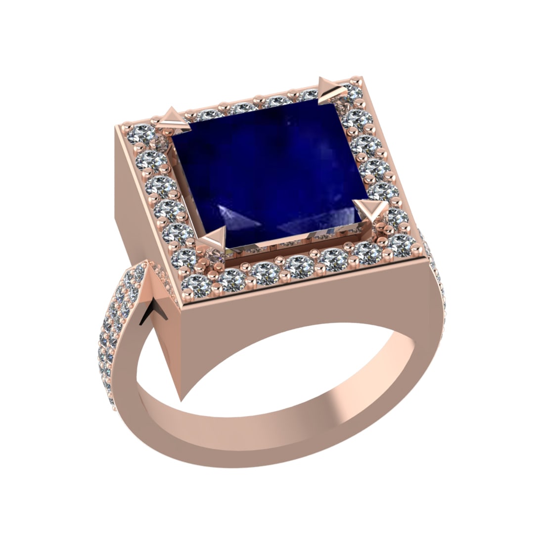 3.35 Ctw VS/SI1 Blue Sapphire and Diamond 14k Rose Gold Engagement Ring (AL: Center Stone Weight :-2.50 Ctw ( Princess Cut) Center Stone Color :-Blue Sapphire Center Stone Setting : Prong Side Diamond Weight Of Ctw :- 0.85 Ctw Color : G-H Clarity : VS/SI1 Daimond Setting : Pro