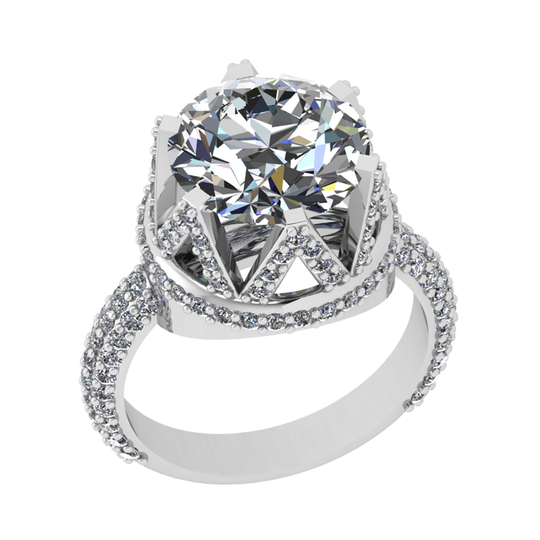 4.95 Ctw SI2/SI1 Diamond Prong Set 14k white Gold Engagement Ring: Center Daimond Weight :-3.50 Ctw ( Round Cut) Color : G-H Clarity : SI2/SI1 Side Diamond Weight Of Ctw 1.45 Ctw Color : G-H Clarity : SI2/SI1 Daimond Setting : Prong Metal Weight : Approx 5.88 gram 14