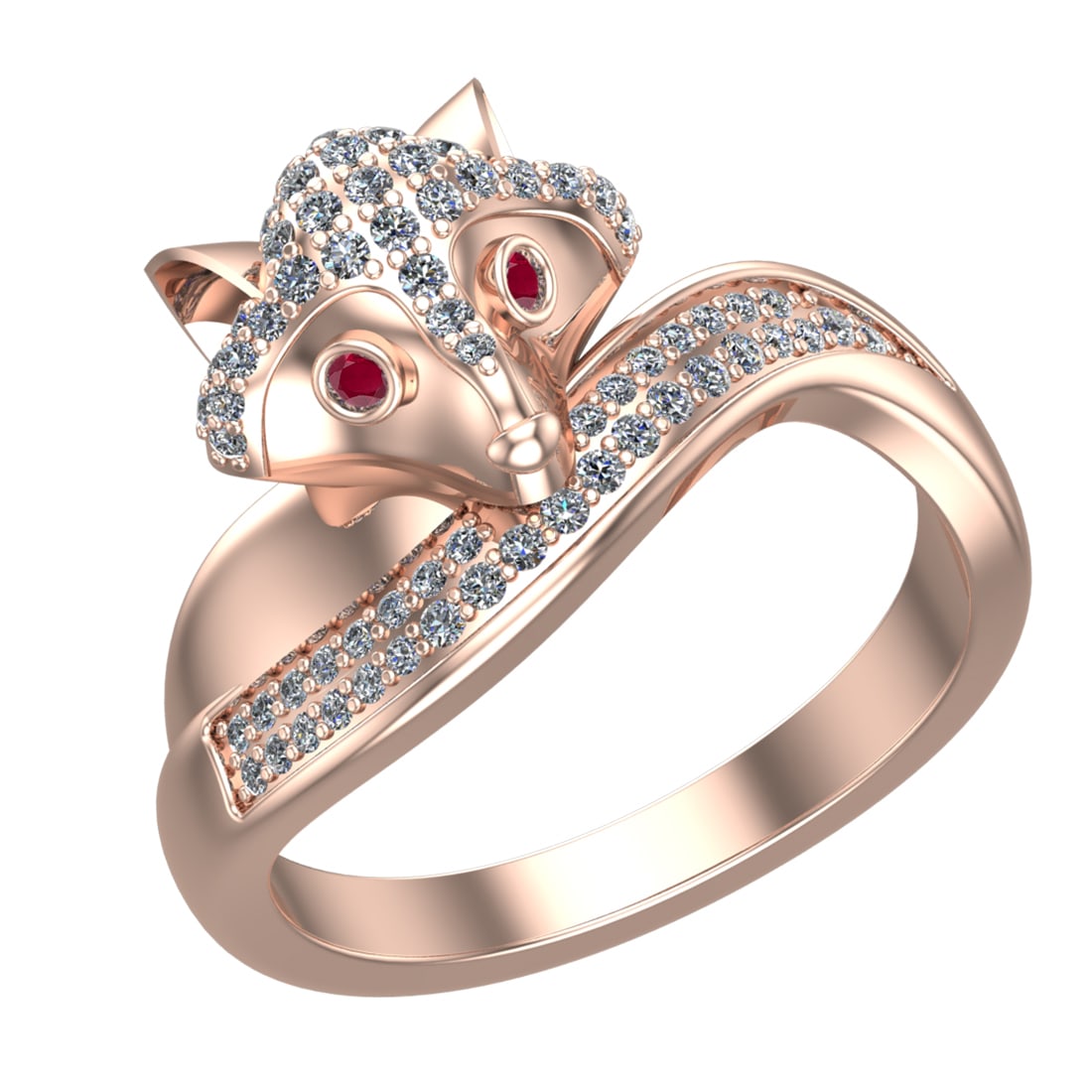 0.52 Ctw VS/SI1 Ruby and Diamond 14k Rose Gold Animal theme Fox Ring (ALL D: Center Stone Weight :-0.03 Ctw ( Round Cut) Center Stone Color :-Ruby Center Stone Setting : Prong Side Diamond Weight Of Ctw :- 0.49 Ctw Color : J-K Clarity : VS/SI1 Daimond Setting : Prong Metal Wei