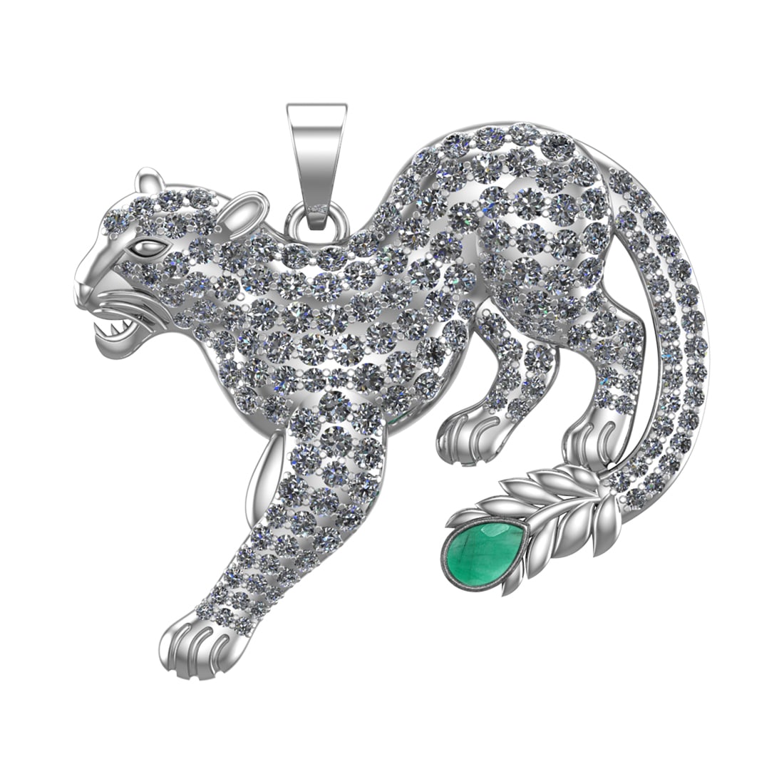 6.61 Ctw VS/SI1 Emerald and Diamond 14k white Gold creature theme panther P: Center Stone Weight :-0.50 Ctw ( Pear Cut) Center Stone Color :-Emerald Center Stone Setting : Prong Side Diamond Weight Of Ctw :- 6.11 Ctw Color : J-K Clarity : VS/SI1 Daimond Setting : Prong Metal W