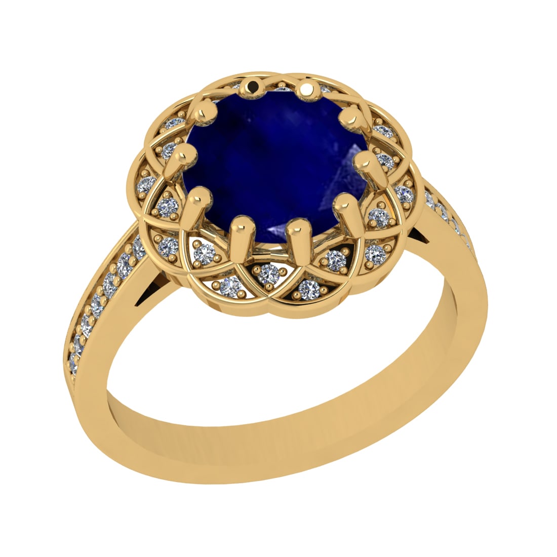 2.68 Ctw VS/SI1 Blue Sapphire and Diamond Prong Set 14k Yellow Gold Engagem: Center Stone Weight :-2.43 Ctw ( Round Cut ) Center Stone Color :-Blue Sapphire Center Stone Setting : Prong Side Diamond Weight Of Ctw :- 0.25 Ctw Color : J-K Clarity : VS/SI1 Daimond Setting : Prong
