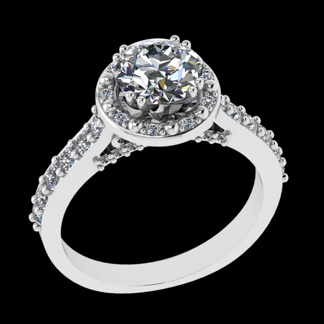 1.94 Ctw VS/SI1 Diamond Prong Set 18k white Gold Engagement Ring (ALL DIAMO: Center Daimond Weight :-1.30 Ctw ( Round Cut) Color : G-H Clarity : VS/SI1 Side Diamond Weight Of Ctw 0.64 Ctw Color : G-H Clarity : VS/SI1 Daimond Setting : Prong Metal Weight : Approx 5.33 gram 18k 
