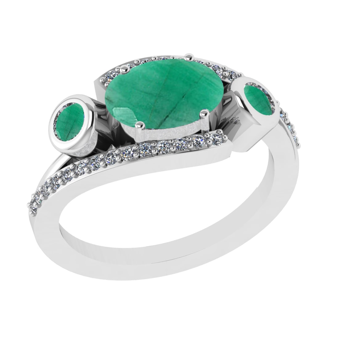 2.94 Ctw VS/SI1 Emerald and Diamond 14k white Gold Engagement Ring (ALL DIA: Center Stone Weight :-2.70 Ctw ( Oval & Round Cut) Center Stone Color :-Emerald Center Stone Setting : Prong Side Diamond Weight Of Ctw 0.24 Ctw Color : G-H Clarity : VS/SI1 Daimond Setting : Prong Me