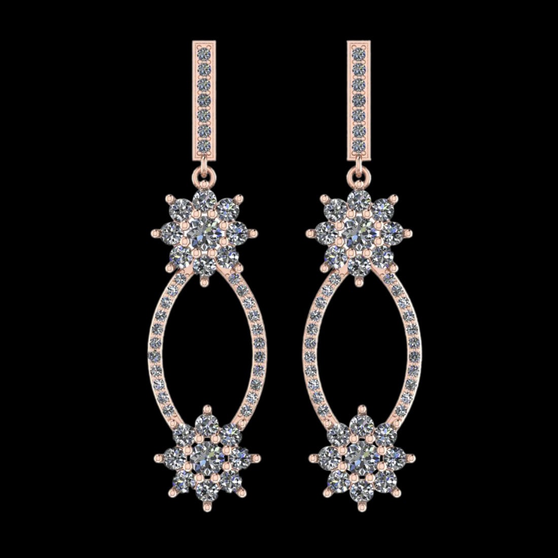 1.88 Ctw VS/SI1 Diamond 10K Rose Gold Dangling Earrings: Diamond Weight : 1.88 Ctw ( Round Cut ) Diamond Stone Color : J-K Stone Clarity : VS/SI1 Stone Setting : Prong Metal Weight : Approx 7.70 Gram 10K Rose Gold Dangling Earrings (ALL DIAMOND ARE LAB GROW
