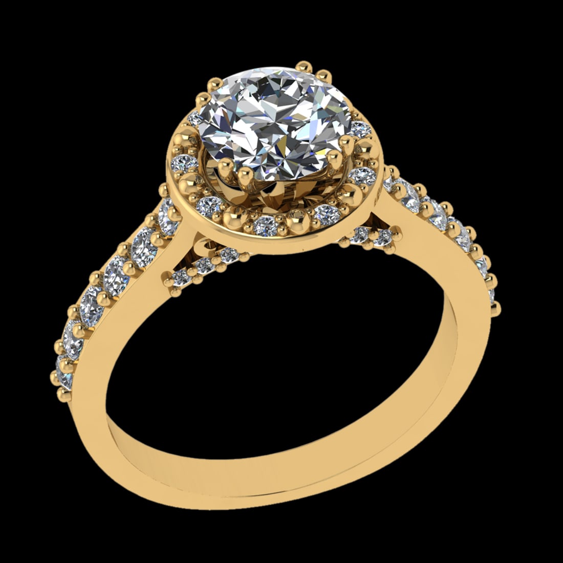 1.94 Ctw VS/SI1 Diamond Prong Set 18k Yellow Gold Engagement Ring (ALL DIAM: Center Daimond Weight :-1.30 Ctw ( Round Cut) Color : G-H Clarity : VS/SI1 Side Diamond Weight Of Ctw 0.64 Ctw Color : G-H Clarity : VS/SI1 Daimond Setting : Prong Metal Weight : Approx 5.33 gram 18k 