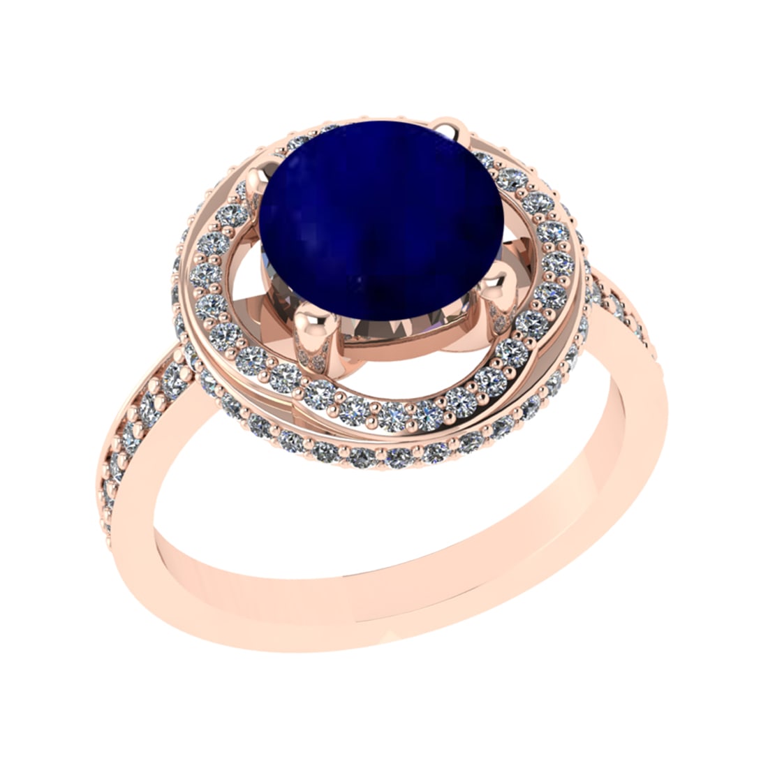 3.12 Ctw VS/SI1 Blue Sapphire and Diamond 14k Rose Gold Engagement Ring: Center Stone Weight :-2.00 Ctw ( Round Cut) Center Stone Color :-Blue Sapphire Center Stone Setting : Prong Side Diamond Weight Of Ctw :- 1.12 Ctw Color : J-K Clarity : VS/SI1 Daimond Setting : Prong 