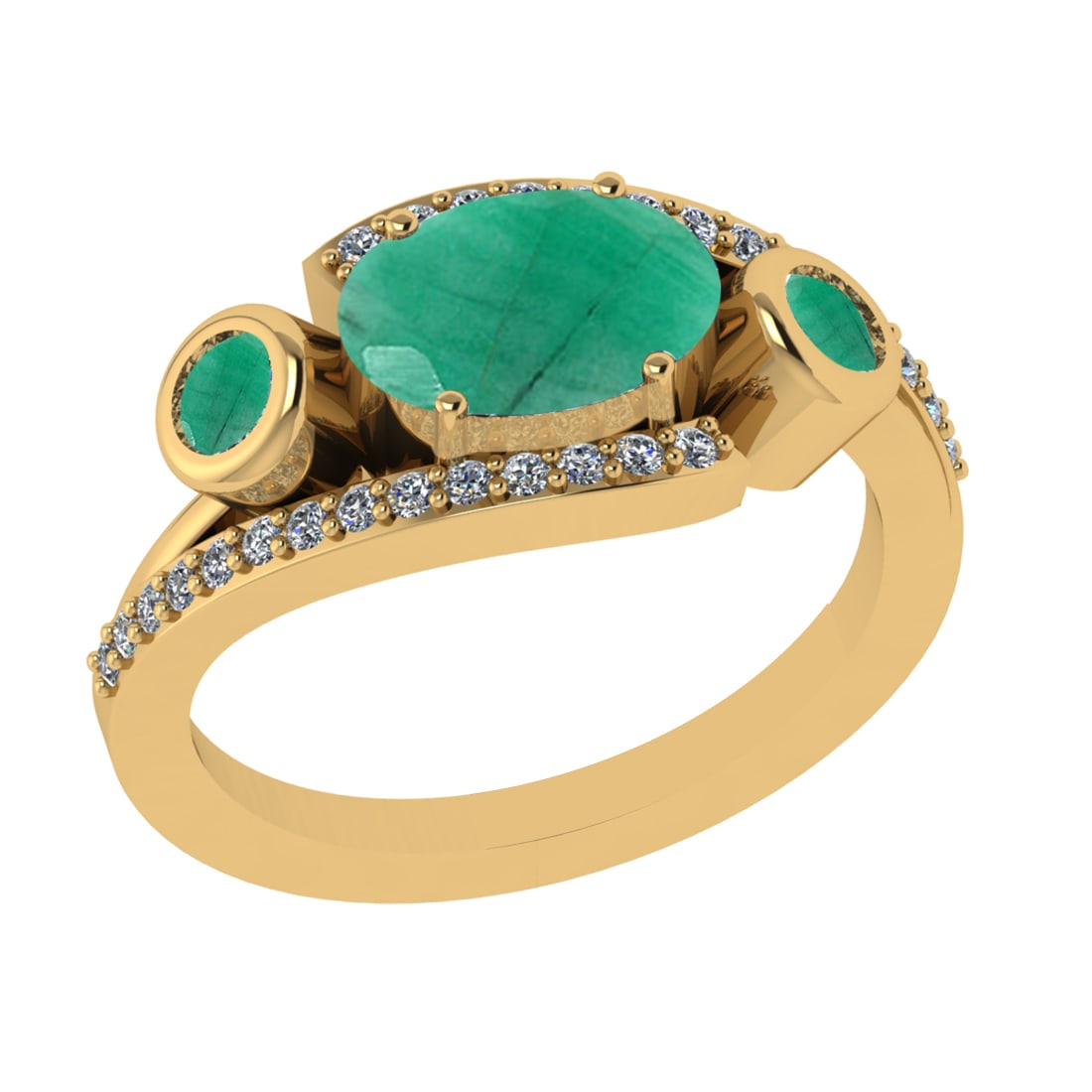 2.94 Ctw VS/SI1 Emerald and Diamond 14k Yellow Gold Engagement Ring (ALL DI: Center Stone Weight :-2.70 Ctw ( Oval & Round Cut) Center Stone Color :-Emerald Center Stone Setting : Prong Side Diamond Weight Of Ctw 0.24 Ctw Color : G-H Clarity : VS/SI1 Daimond Setting : Prong Me