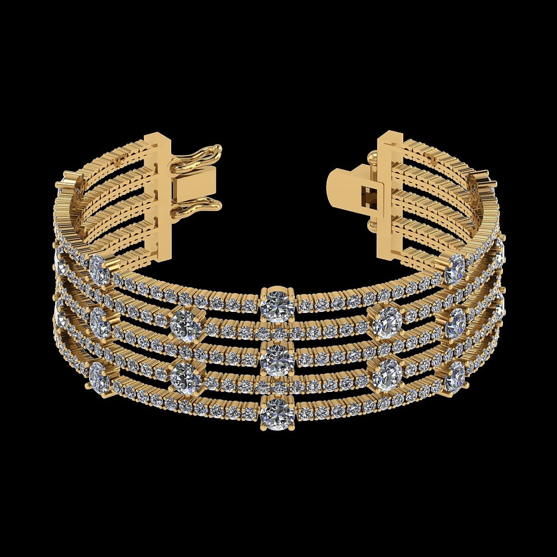 20.06 Ctw VS/SI1 Diamond Style 14K Yellow Gold Bracelet (ALL DIAMOND ARE LA: Center Diamond Weight : 4.00 Ctw ( Round Cut) Center Color :-J-K Center Stone Clarity :- VS/SI1 Center Stone Setting : Prong Side Stone Weight Of Ctw 16.06 Ctw Side Stone Color : J-K Stone Clarity : V