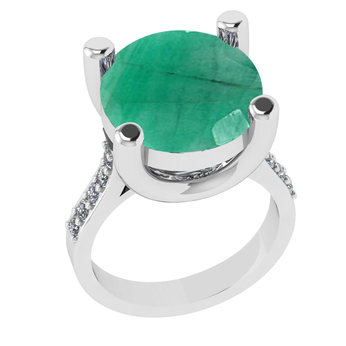 3.25 Ctw VS/SI1 Emerald And Diamond 14k White Gold Engagement Ring (ALL DIA: Center Stone Weight : 2.90 Ctw ( Round Cut ) Center Stone Color : Emerald Stone Setting : Prong Side Diamond Weight Of Ctw 0.35 Ctw Side Stone Color : G-H Stone Clarity : VS/SI1 Stone Setting : Prong 