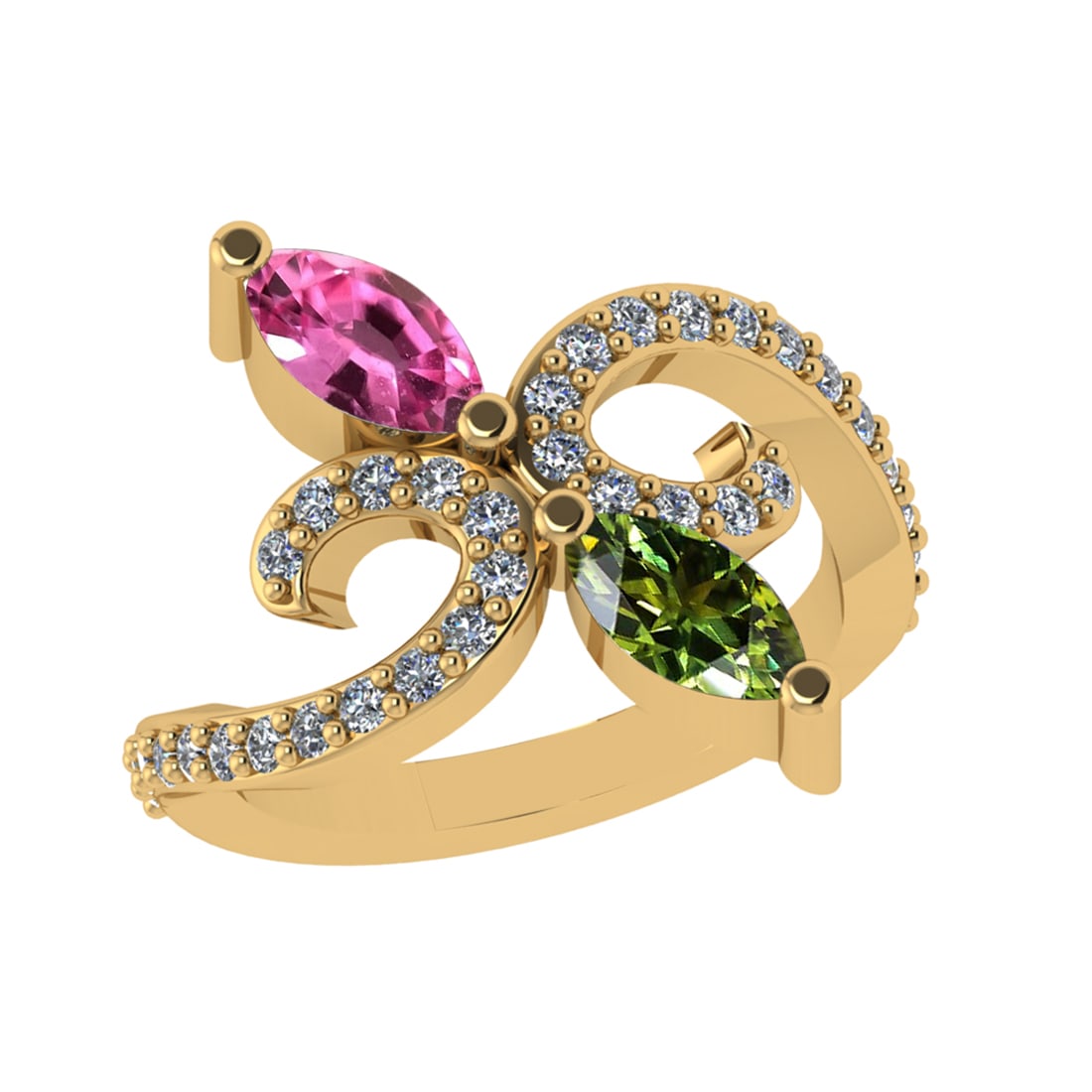1.45 Ctw VS/SI1 Multi Sapphire and Diamond 14k Yellow Gold Engagement Ring: Multi Stone Weight :-1.00 Ctw ( Marquise Cut) Multi Stone Color :- Pink,Green Sapphire Center Stone Setting : Prong Side Diamond Weight Of Ctw :- 0.45 Ctw Color : F-G Clarity : VS/SI1 Daimond Setting 