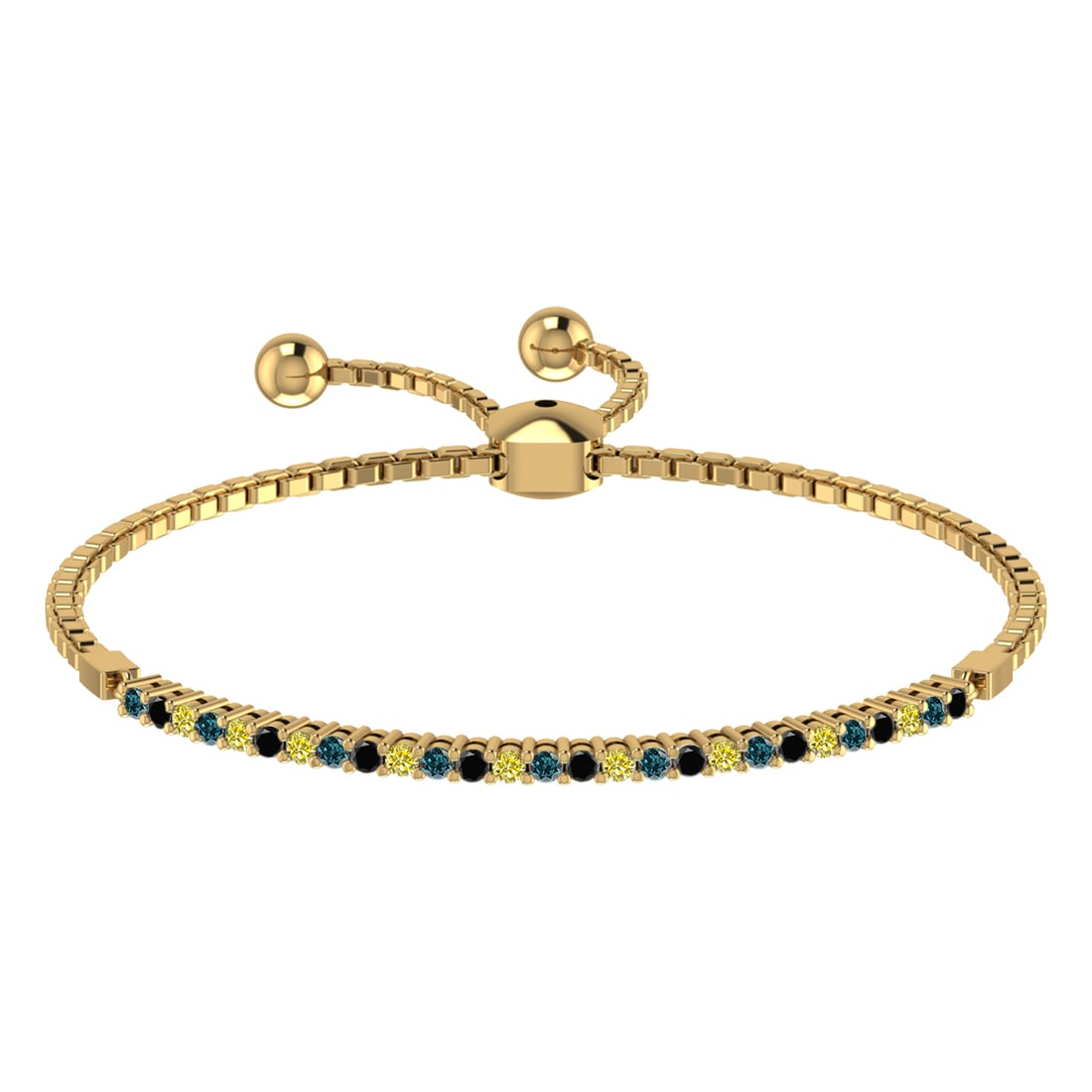 0.45 Ctw I2/I3 Treated Fancy black,Blue,Yellow diamond Prong Set 14k Rose G: Multi Daimond Weight :-0.45 Ctw Color : Treated Fancy black,Blue,Yellow diamond Clarity : I2/I3 Setting : Prong Metal Weight : Approx 5.10 gram 14k Rose Gold Tennis Slide Bracelet MJ2675-1.5SB #3SS964