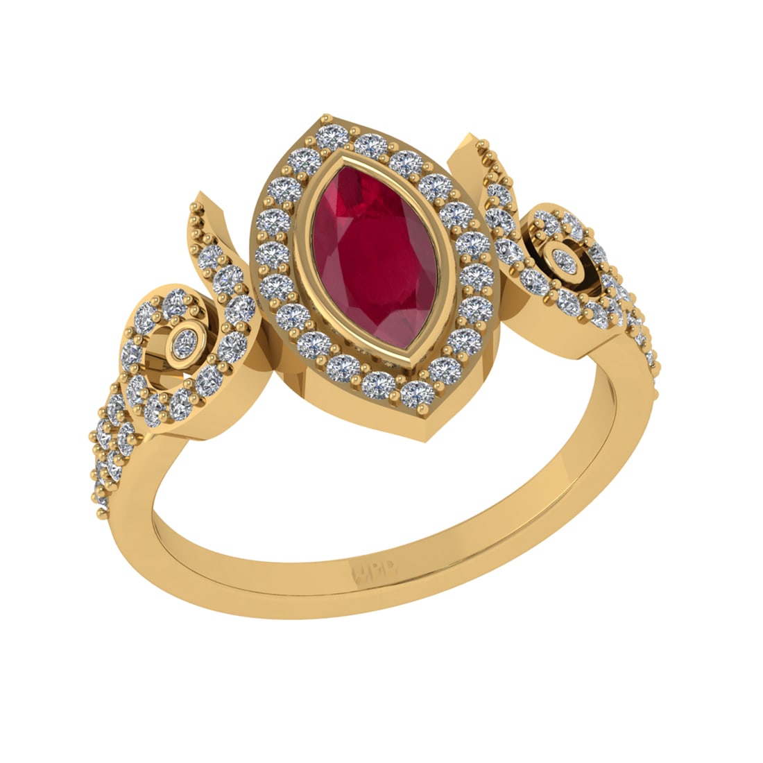 0.93 Ctw VS/SI1 Ruby and Diamond14K Yellow Gold Engagement Ring: Center Stone Weight : 0.50 Ctw (Marquise Cut) Center Stone Color :-Ruby Center Stone Setting : Prong Side Diamond Weight Of Ctw 0.43 Ctw Color : J-K Clarity : VS/SI1 Stone Setting : Prong Metal Weight