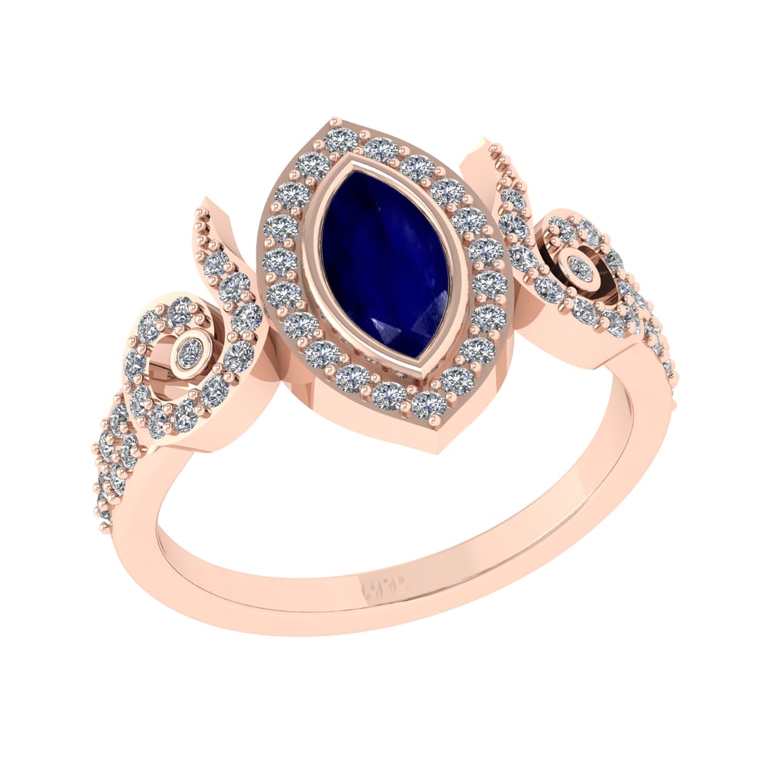 0.93 Ctw VS/SI1 Blue Sapphire and Diamond14K Rose Gold Engagement Ring: Center Stone Weight : 0.50 Ctw (Marquise Cut) Center Stone Color :-Blue Sapphire Center Stone Setting : Prong Side Diamond Weight Of Ctw 0.43 Ctw Color : J-K Clarity : VS/SI1 Stone Setting : Prong Met
