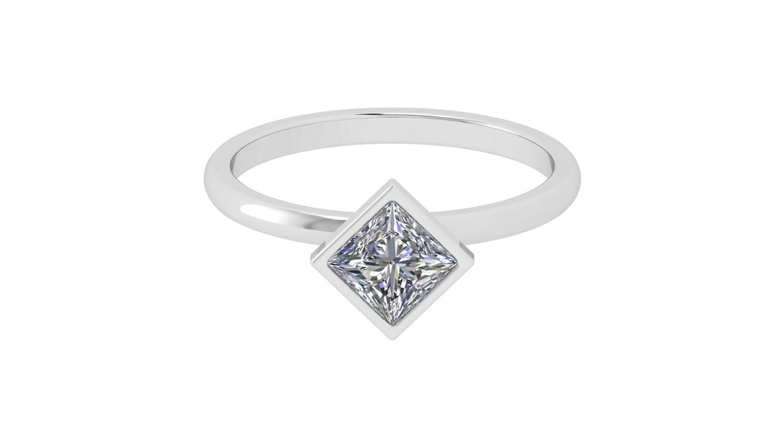 0.80 Ctw SI2/SI1 Diamond Bezel Set 14k white Gold Solitaire Ring - 2