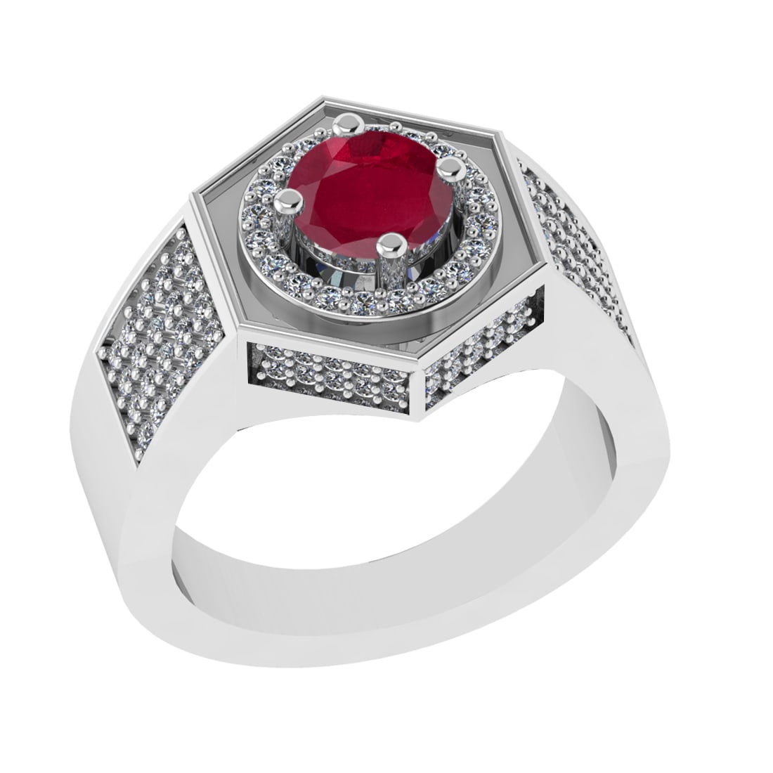 1.42 Ctw VS/SI1 Ruby and Diamond 14K White Gold Engagement Ring (ALL DIAMON (1 of 2)