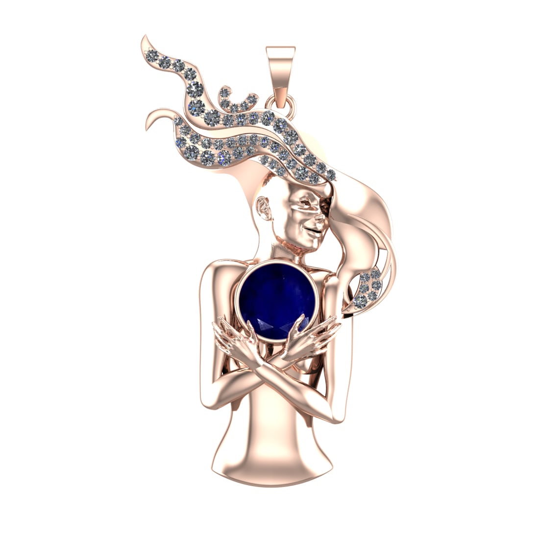 4.79 Ctw VS/SI1 Blue Sapphire and Diamond 14k Rose Gold Pandant (ALL DIAMON: Center Stone Weight :-3.87 Ctw ( Round Cut) Center Stone Color :-Blue Sapphire Center Stone Setting : Prong Side Diamond Weight Of Ctw :- 0.92 Ctw Color : G-H Clarity : VS/SI1 Daimond Setting : Prong 