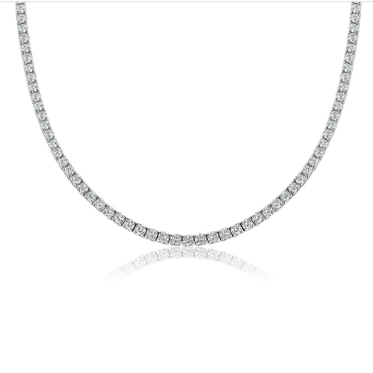 5.4 ctw 14K White Gold 17 inch Basket 4 Prong Tennis Necklace (LAB-GROWN): Shape: Round ;Metal Type: 14K White Gold ;Style: 17 inch Basket 4 Prong ;Color: F-G ;Clarity: SI ;Total Carat Weight: 5.4 (LAB-GROWN) #3SS76045v12